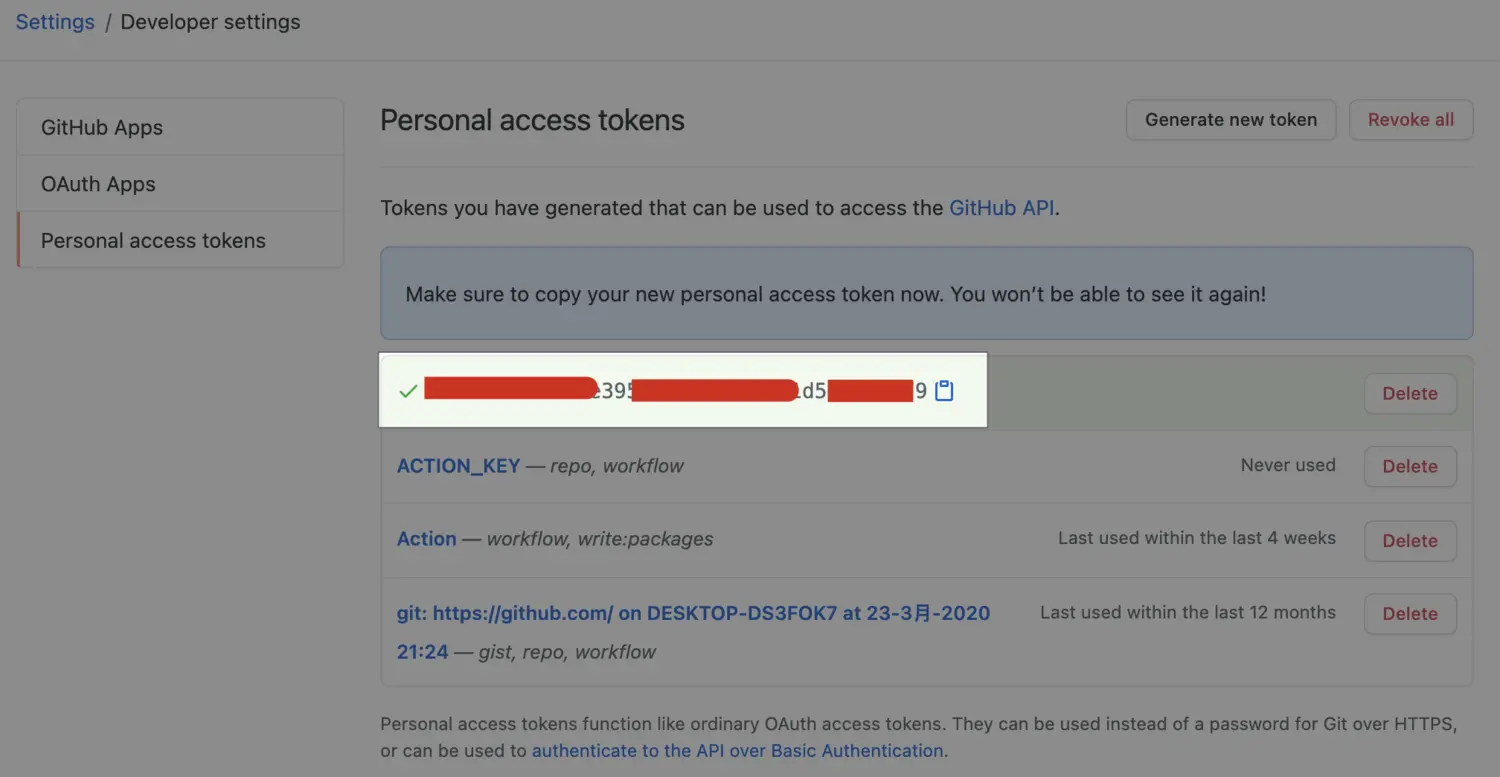 Github personal access tokens